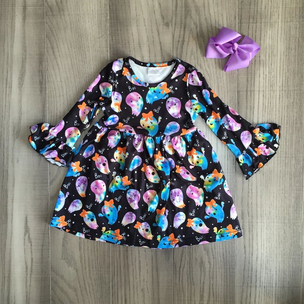 Boutique Tie Dye Halloween Ghost Girls Dress